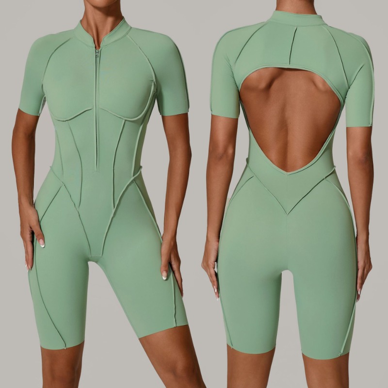 Pilates Yoga Clothes - Women's Seamless Zipper Jumpsuit Fitness Set